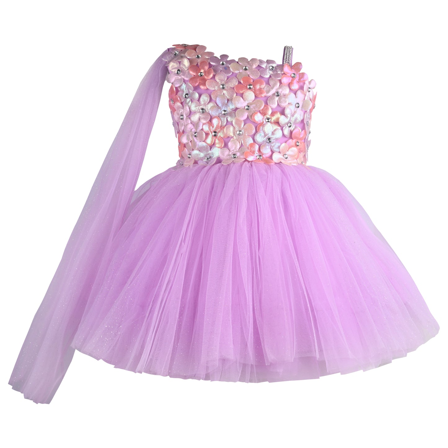 Girls Solid Net Fabric A-Line Frock Dress