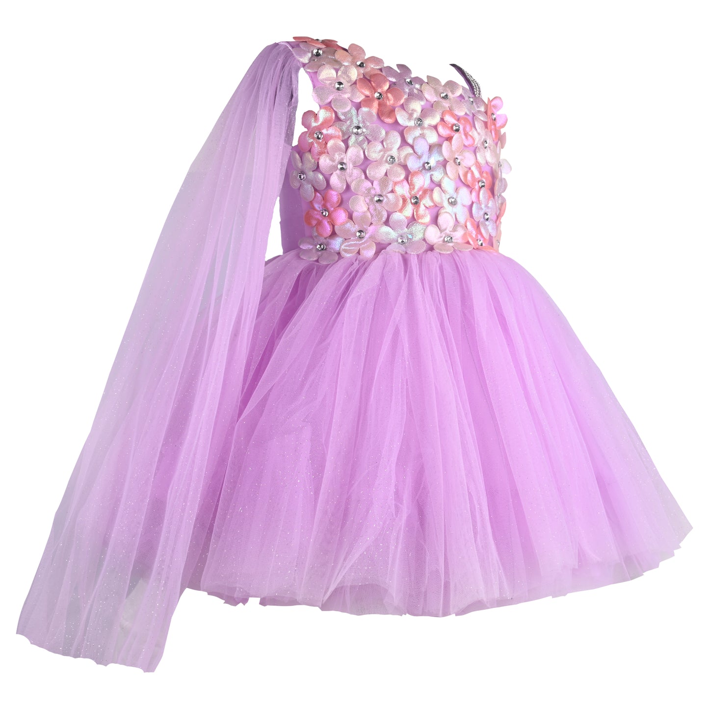 Girls Solid Net Fabric A-Line Frock Dress