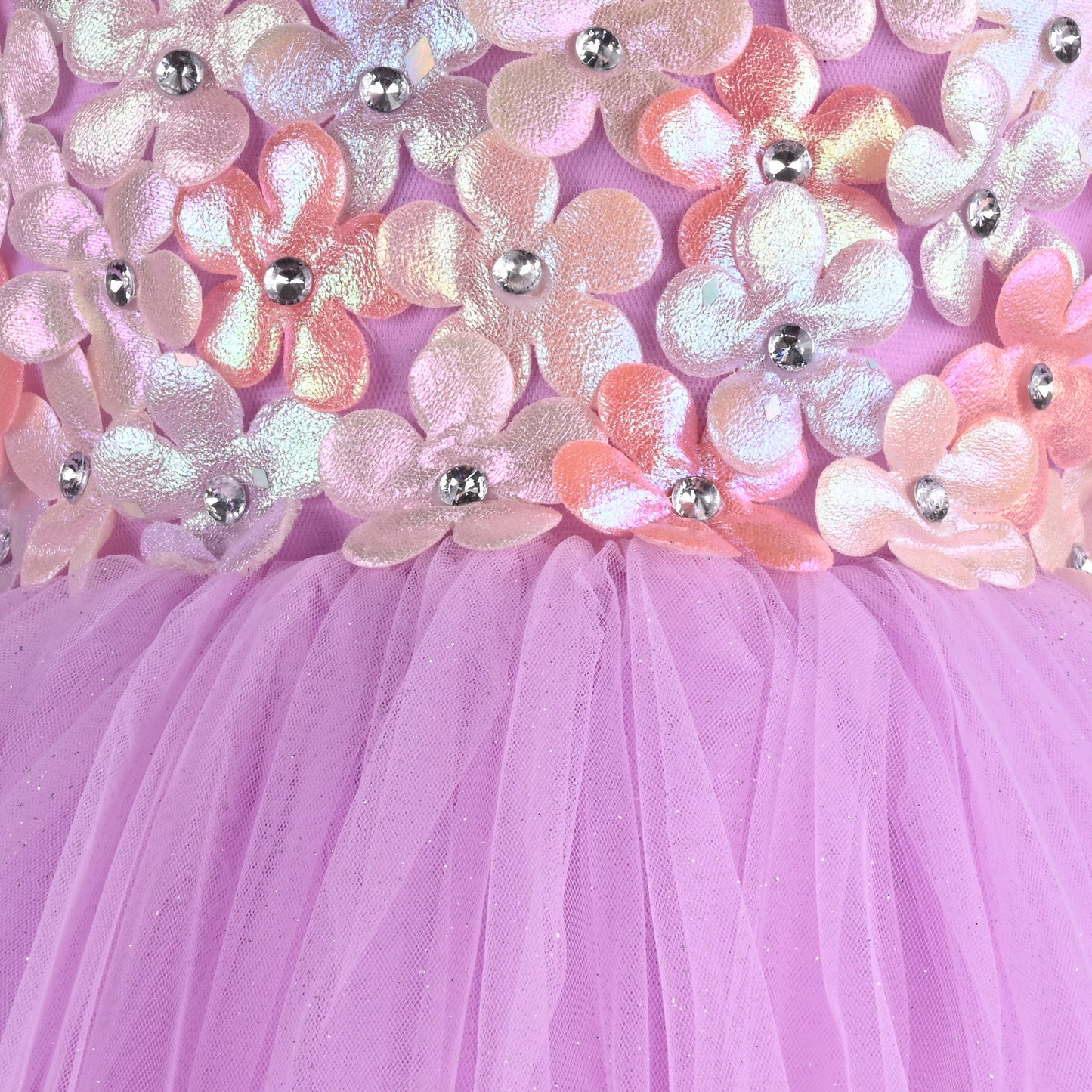 Girls Solid Net Fabric A-Line Frock Dress