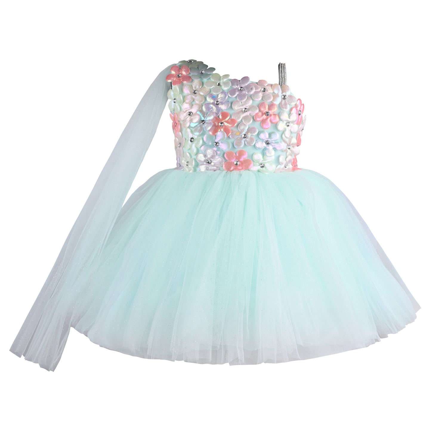 Girls Solid Net Fabric A-Line Frock Dress
