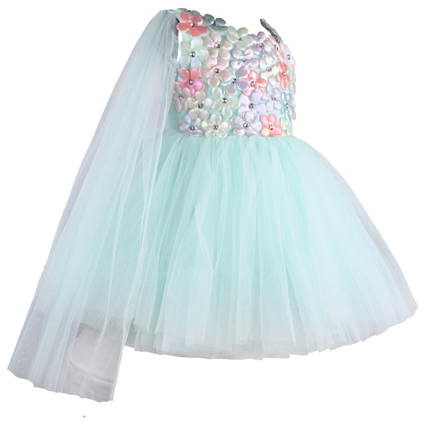 Girls Solid Net Fabric A-Line Frock Dress