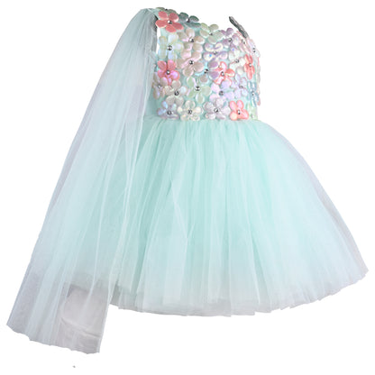 Girls Solid Net Fabric A-Line Frock Dress