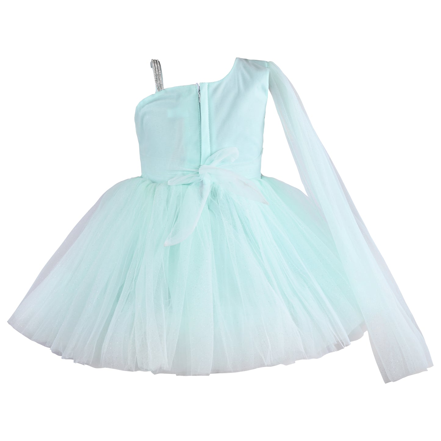 Girls Solid Net Fabric A-Line Frock Dress