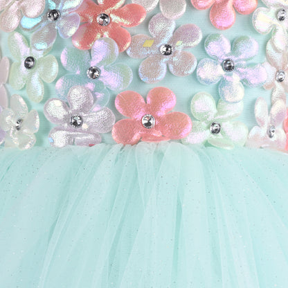 Girls Solid Net Fabric A-Line Frock Dress