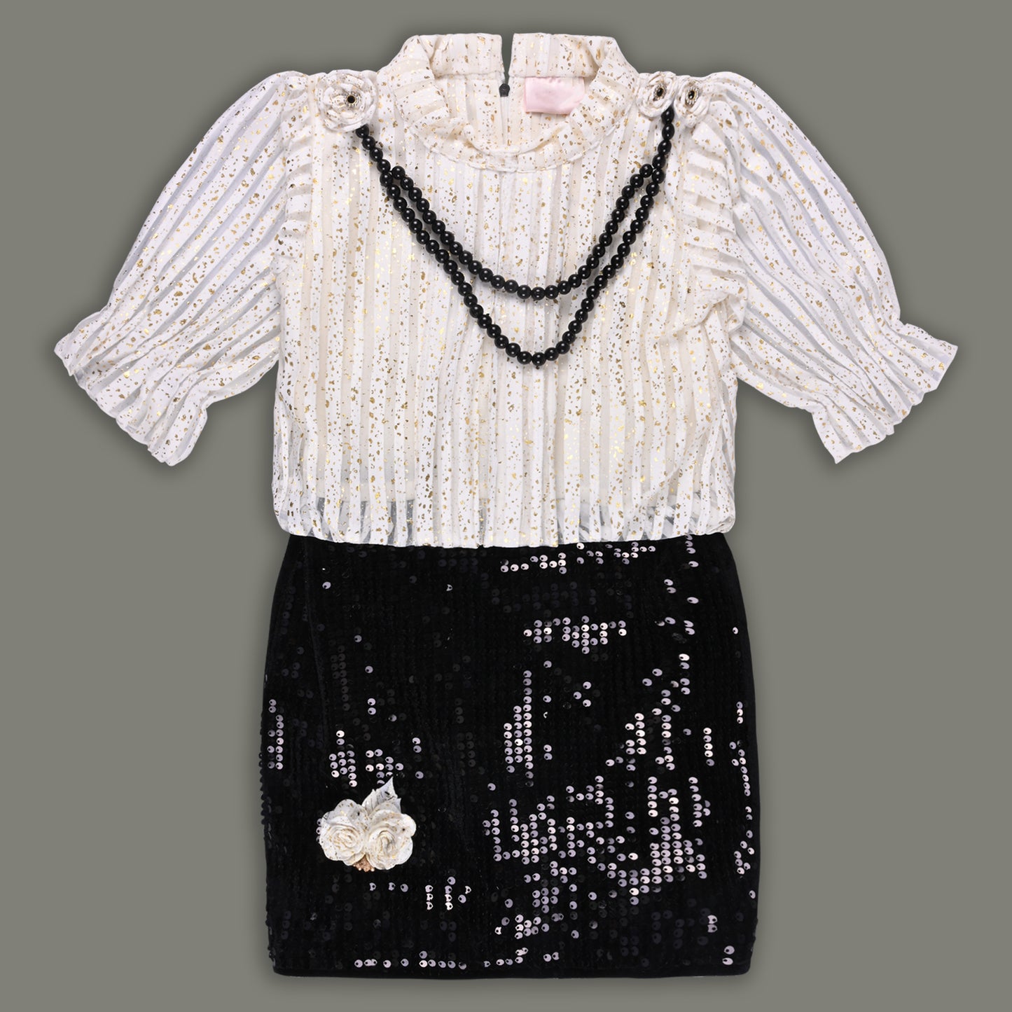 Girls Sequin Embellished Party Dress with Puff Sleeves