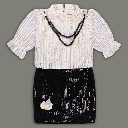Girls Sequin Embellished Party Dress with Puff Sleeves