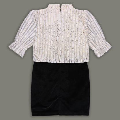 Girls Sequin Embellished Party Dress with Puff Sleeves