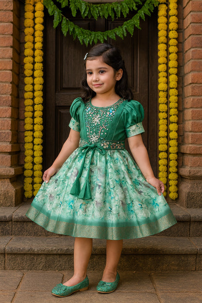 Girls Bead Embellished Zari Border Ethnic Dress