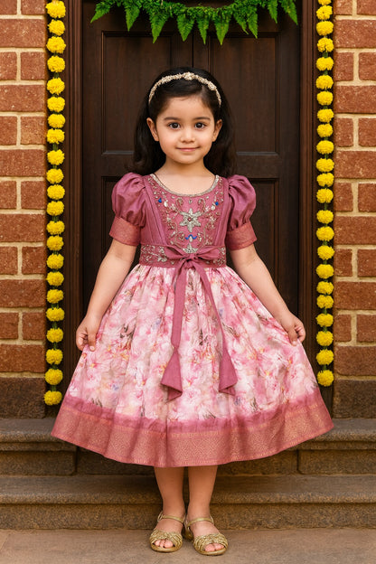 Girls Bead Embellished Zari Border Ethnic Dress