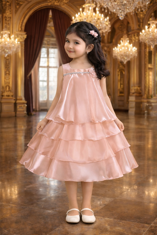 Girls Floral Embellished Tiered Party Dress