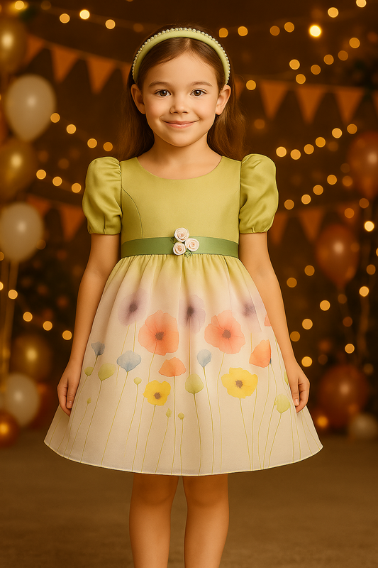 Girls Soft Pastel Floral Print Party Dress