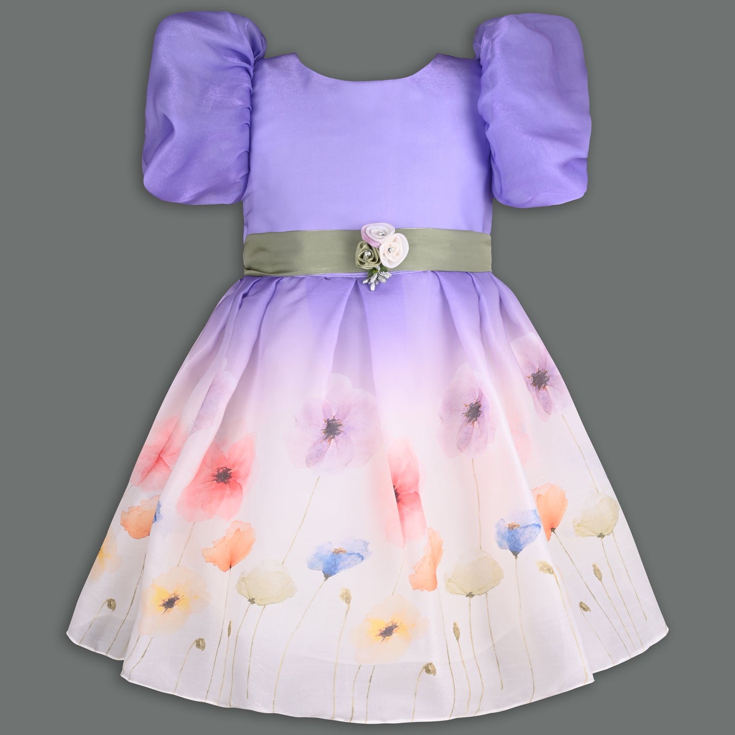 Girls Soft Pastel Floral Print Party Dress