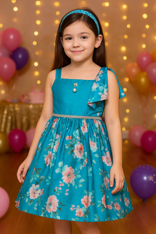 Girls Floral Printed Elegant Party Dress