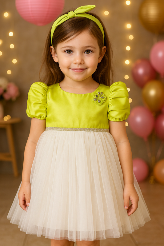 Girls Floral Embellished Net Flared Premium Party Dress