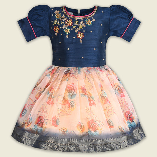 Girls Bead Embellished Floral Zari Ethnic Dress bxap492