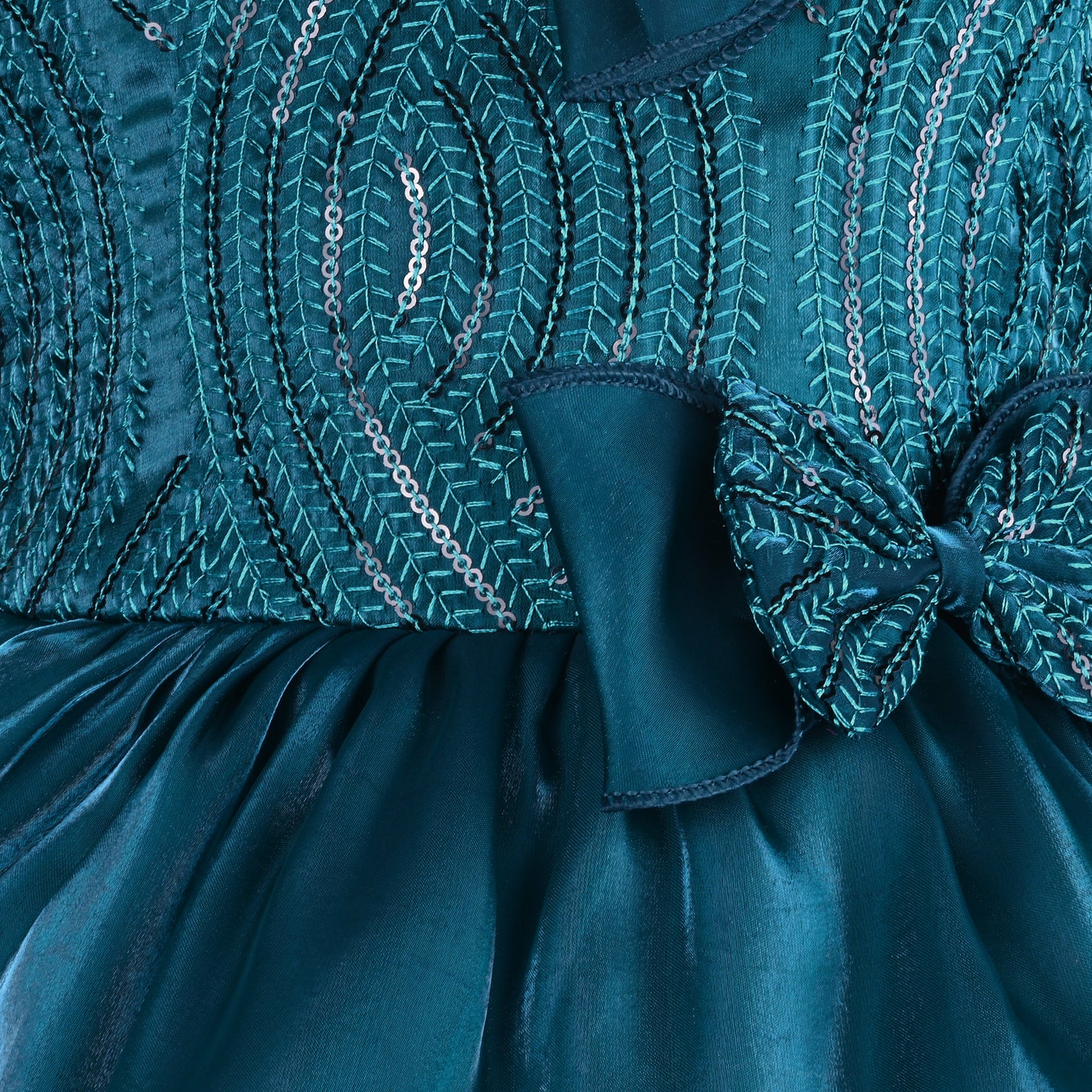 Girls Satin Layered Party Dress with Bow Design