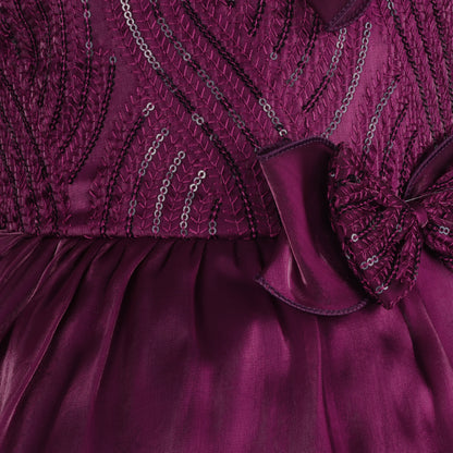 Girls Satin Layered Party Dress with Bow Design