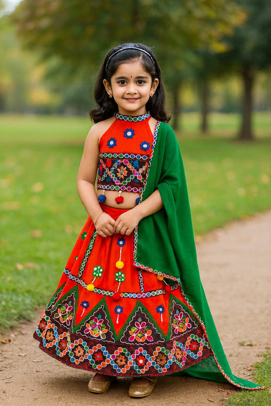 Girls Ethnic Embroidered Stitched Lehenga Choli