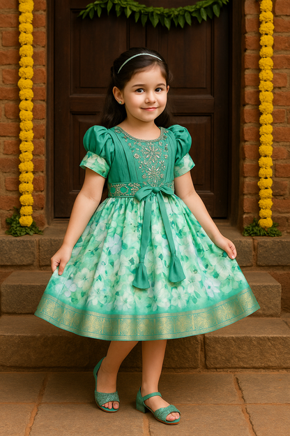 Girls Bead Embellished Zari Border Ethnic Dress