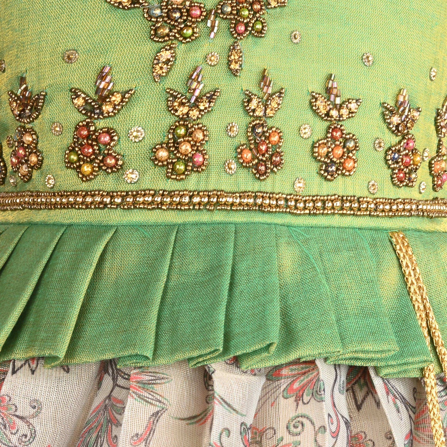 Girls Floral Art Silk with Puff Sleeves & Bead Work Festive Dress