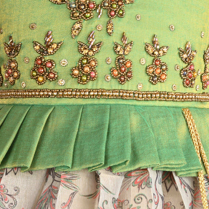Girls Floral Art Silk with Puff Sleeves & Bead Work Festive Dress