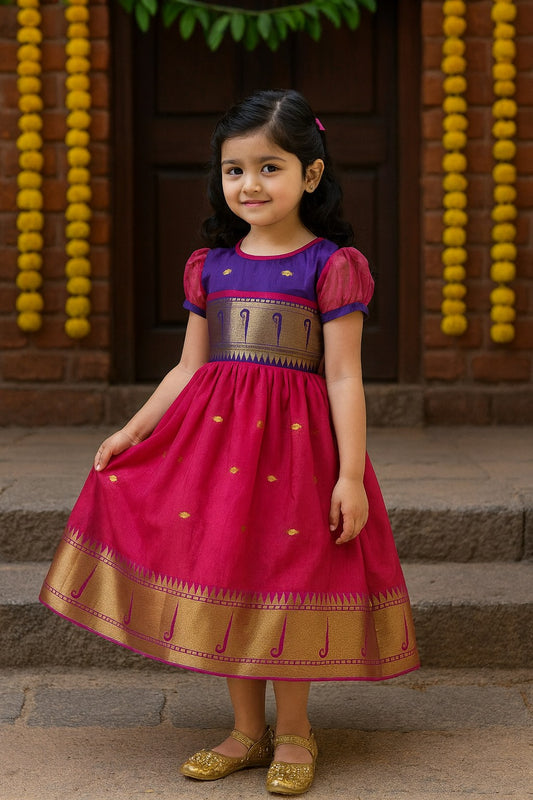 Girls Traditional Zari Border Ethnic Dress