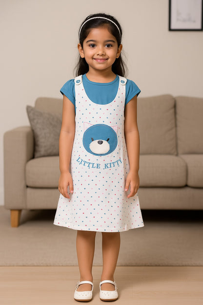 Girls Polka Print Fit and Flare Cap Sleeve Frock Dress