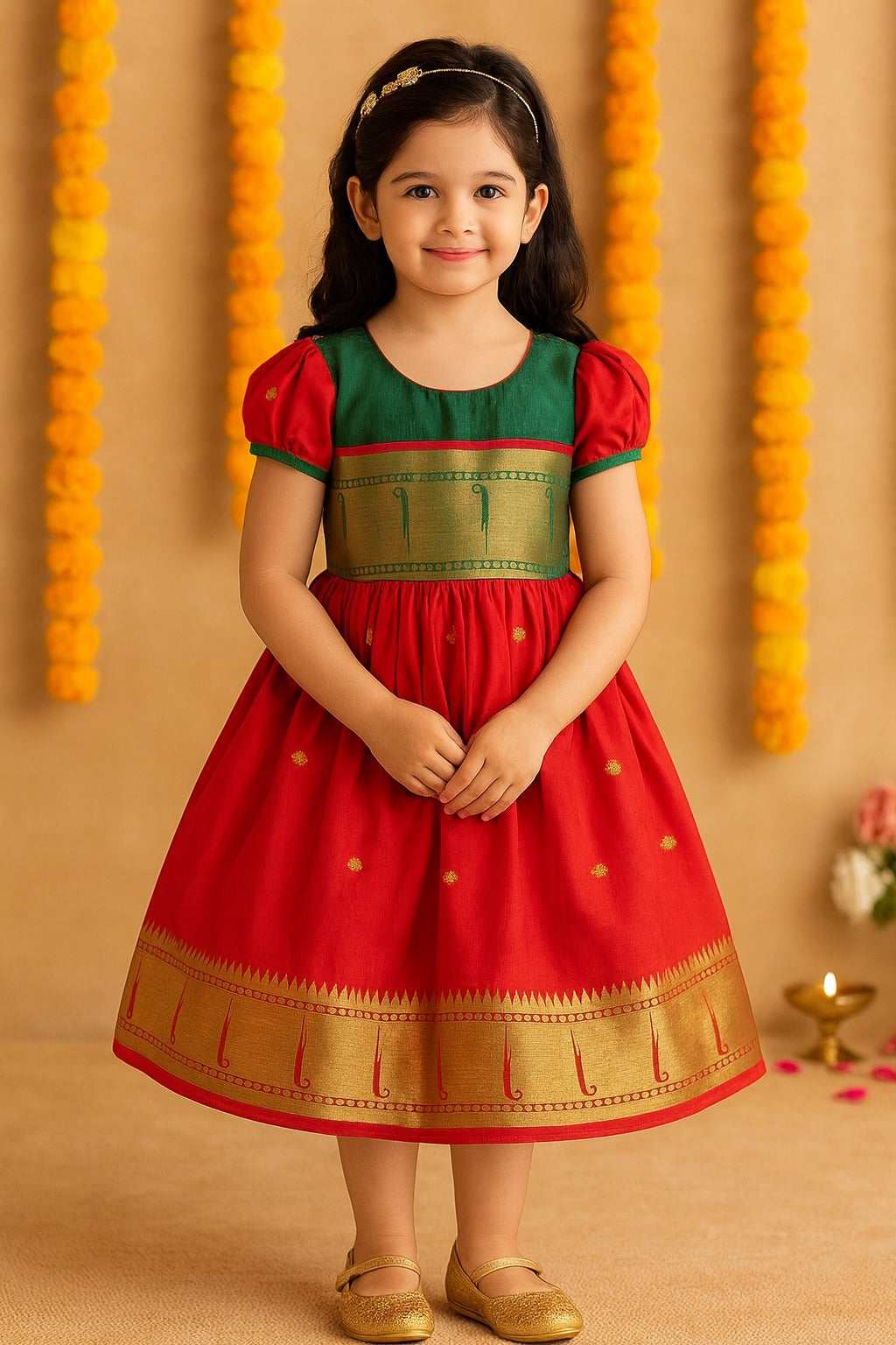 Girls Traditional Zari Border Ethnic Dress