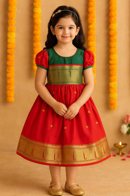 Girls Traditional Zari Border Ethnic Dress