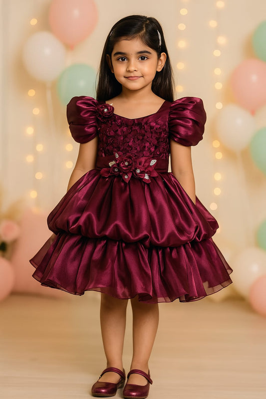 Girls Flower Detail Flared Party Dress