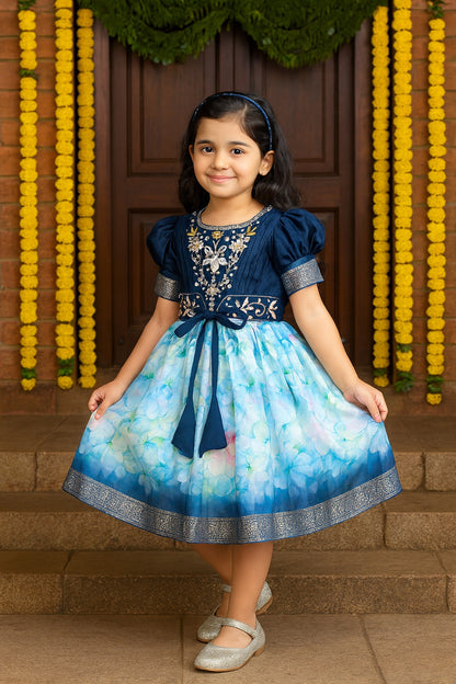 Girls Bead Embellished Floral Zari Ethnic Dress fep3530