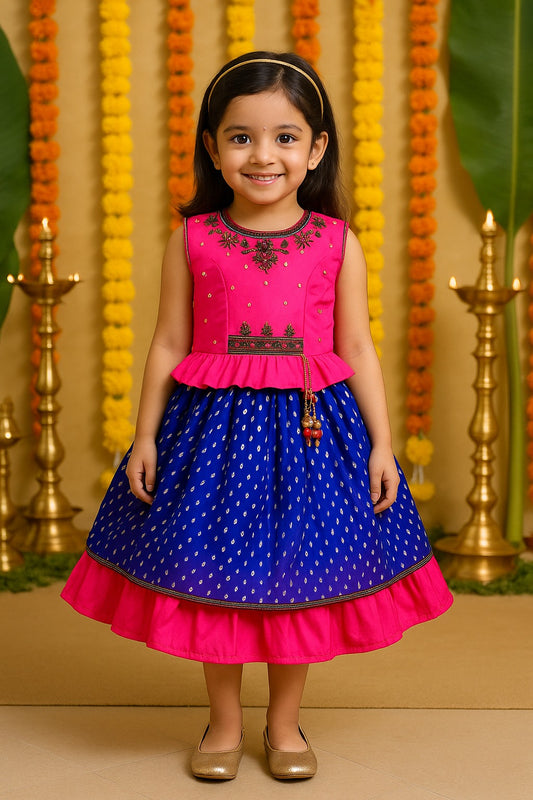 Girls Layered Bead Embellished Ethnic Dress