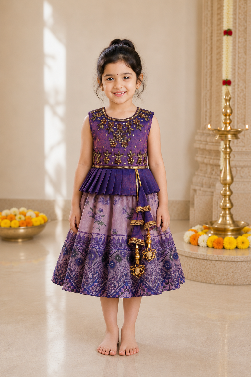 Girls Art Silk Embroidered Party Dress with Tassel Detail | Elegant Kids Festive & Occasion Wear