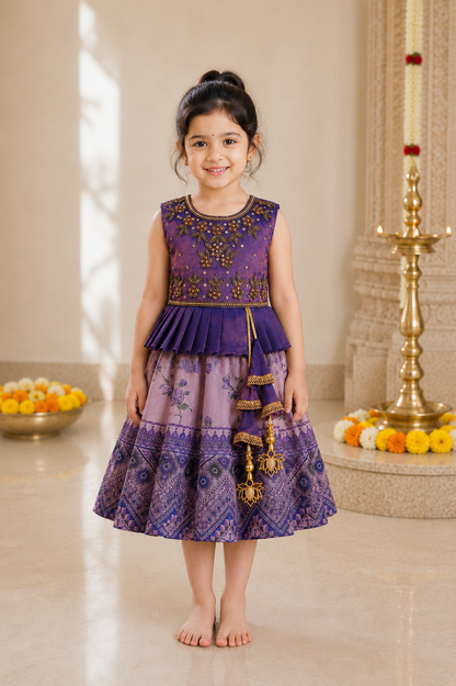 Girls Art Silk Embroidered Party Dress with Tassel Detail | Elegant Kids Festive & Occasion Wear