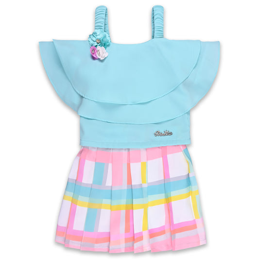 Girls Checked Top and Skirt Clothing Set
