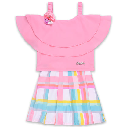 Girls Checked Top and Skirt Clothing Set