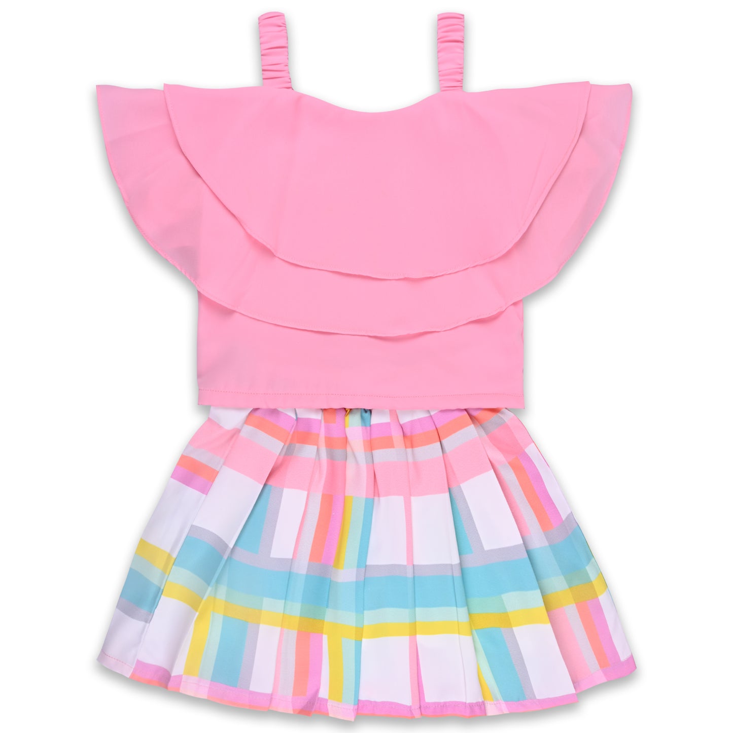 Girls Checked Top and Skirt Clothing Set
