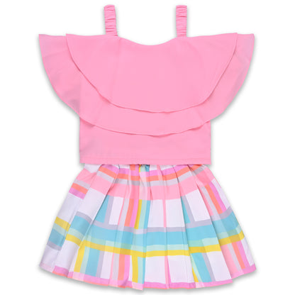 Girls Checked Top and Skirt Clothing Set