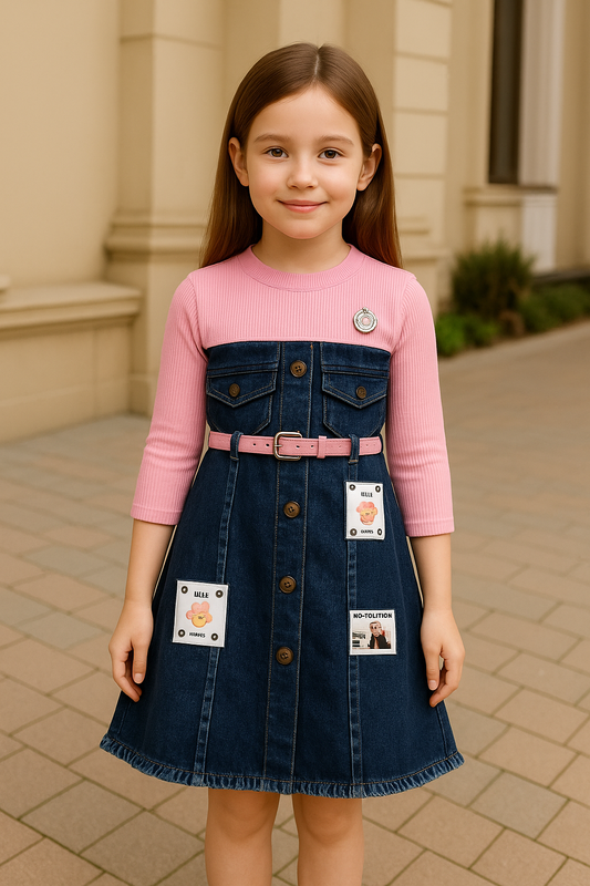Girls Solid Full Sleeve A-Line Frock Dress