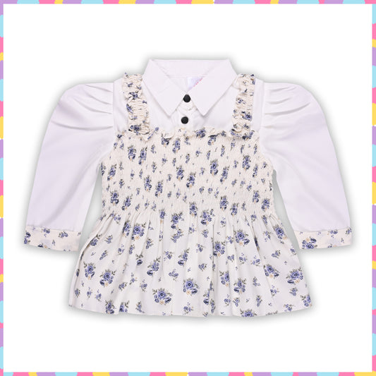 Girls Floral Print 3/4 Sleeve Fit and Flare Frock Dress