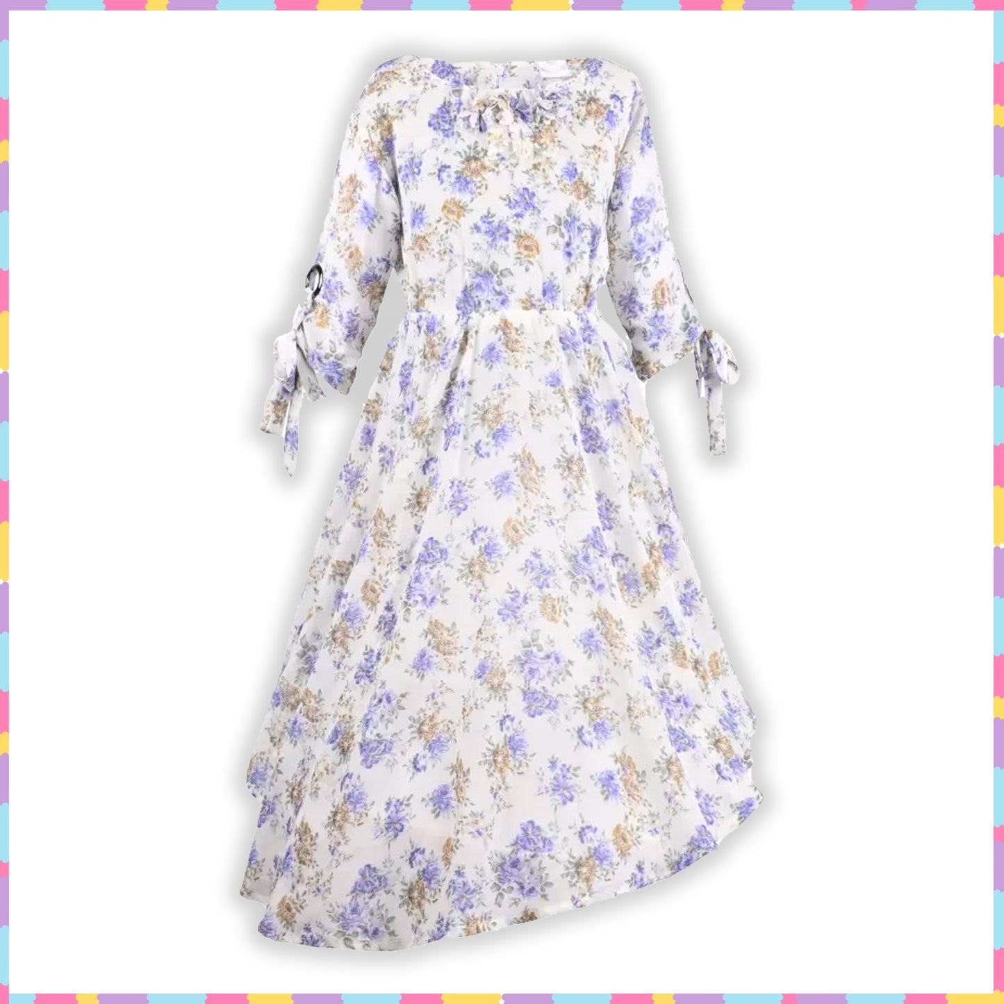 Girls Floral Print 3/4 Sleeve Fit and Flare Frock Dress