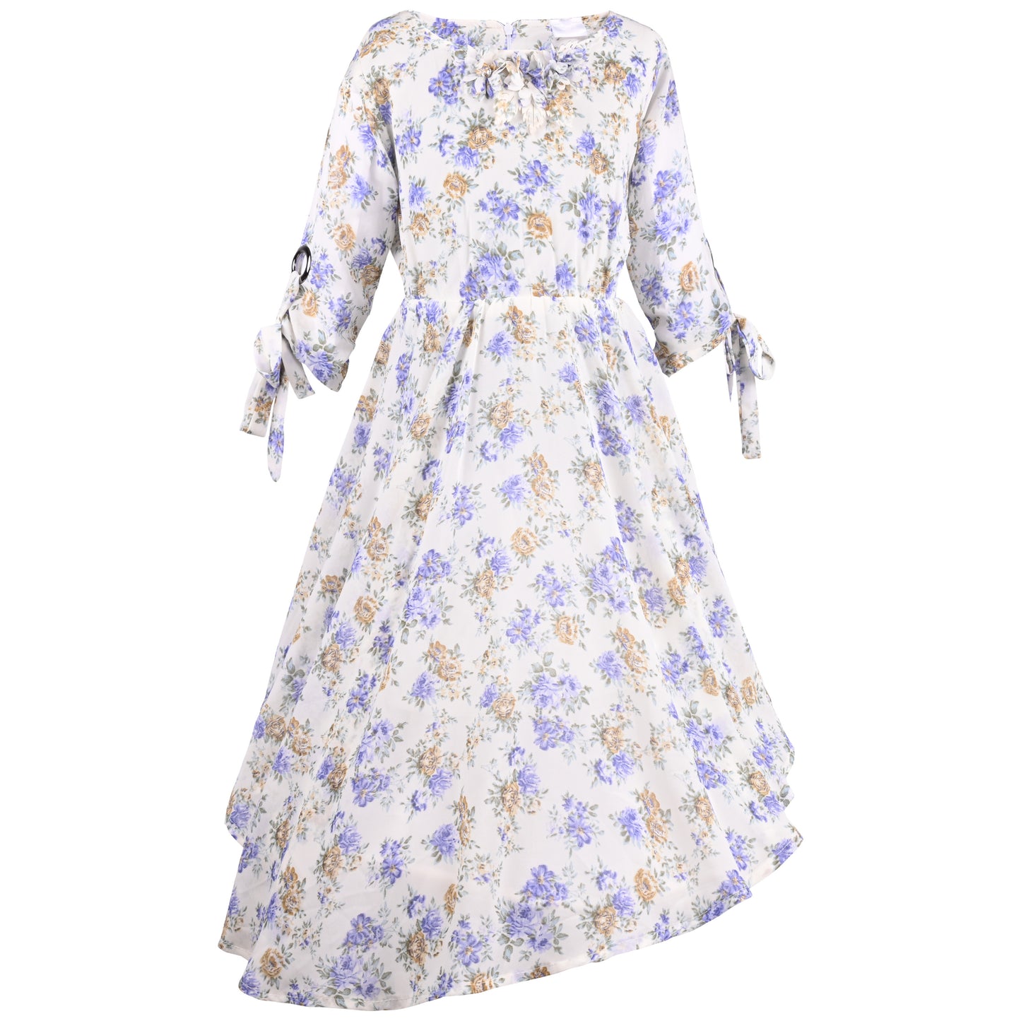 Girls Floral Print 3/4 Sleeve Fit and Flare Frock Dress