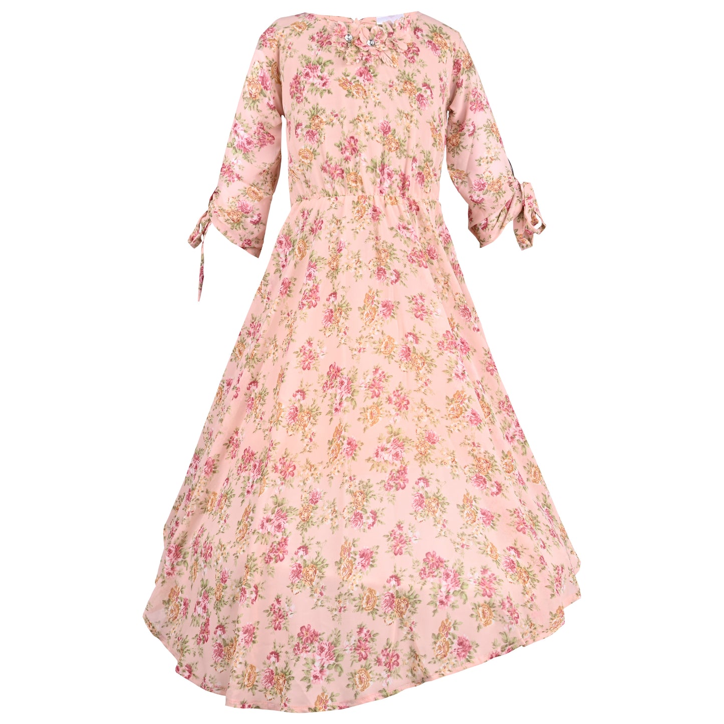 Girls Floral Print 3/4 Sleeve Fit and Flare Frock Dress