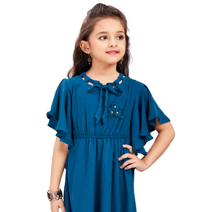 Girls Stylized Neck Fit and Flare Dress