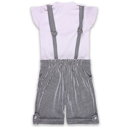 Girls Stylish Top and Striped Dungaree Set