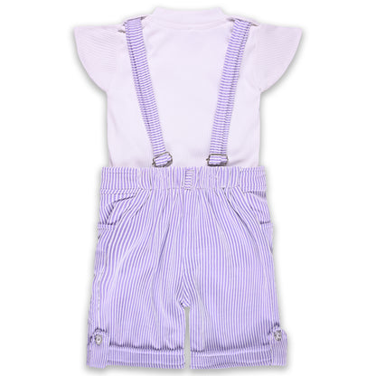 Girls Stylish Top and Striped Dungaree Set
