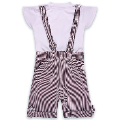 Girls Stylish Top and Striped Dungaree Set