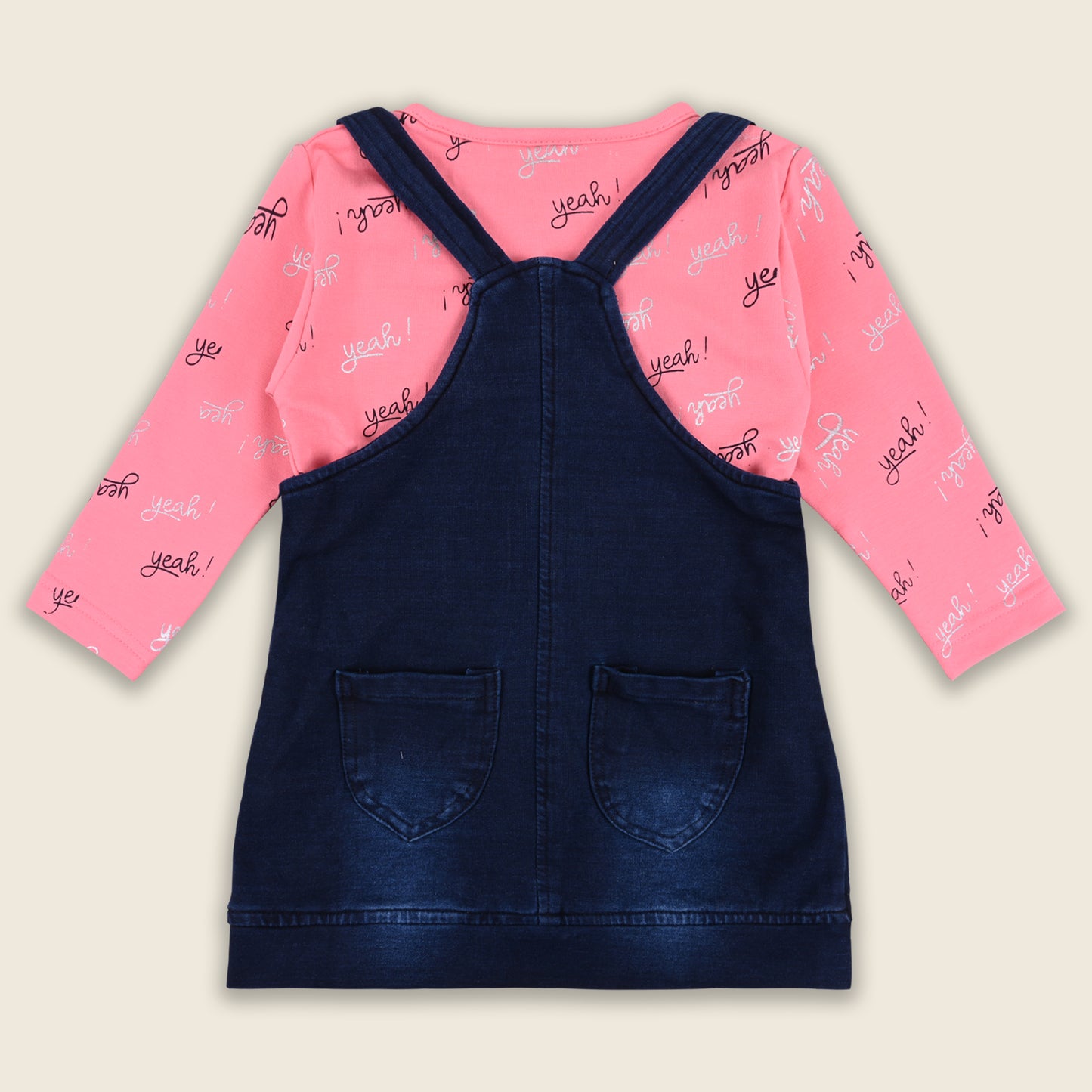 Baby Girls Hosiery Cotton Dungaree Set â€“ Denim Look with Full Sleeves & Leggings