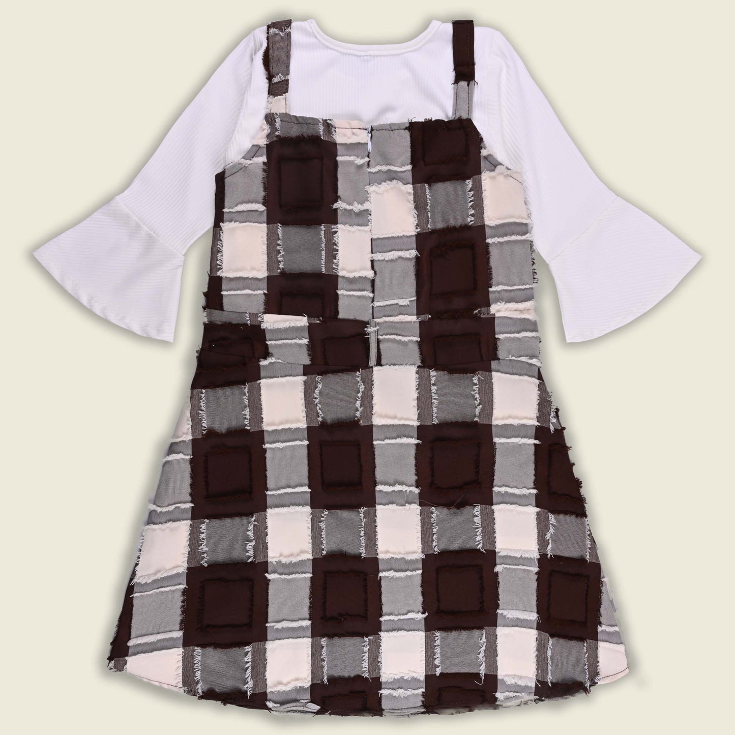 Girls Checkered Texture Flared Top with Dungaree
