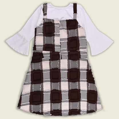 Girls Checkered Texture Flared Top with Dungaree